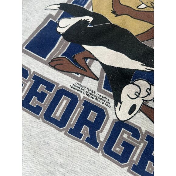 Vintage 90s Looney Tunes Georgetown Hoyas Spell Out Made in USA Sweatshirt - XL - Picture 4 of 8